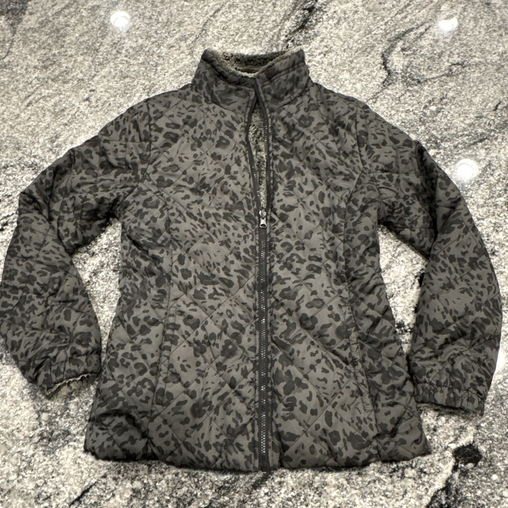 Womens HAWKE & CO Black/Gray‎ Quilted/Faux Fur Reversible Jacket Size S #552